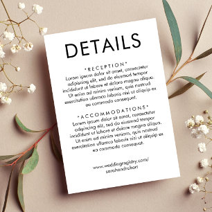 Carte D'accompagnement Détails du Mariage blanc et noir