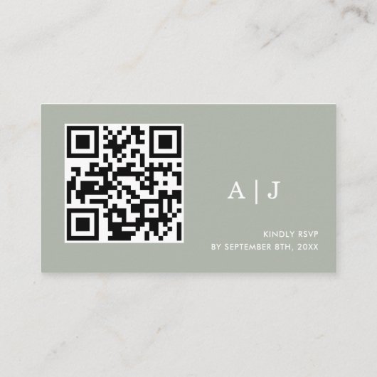 Carte D'accompagnement Détails du Mariage blanc et vert sage Code Qr (Dos)