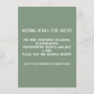 Carte D'accompagnement Détails du Mariage blanc Sage Green Pour les clien