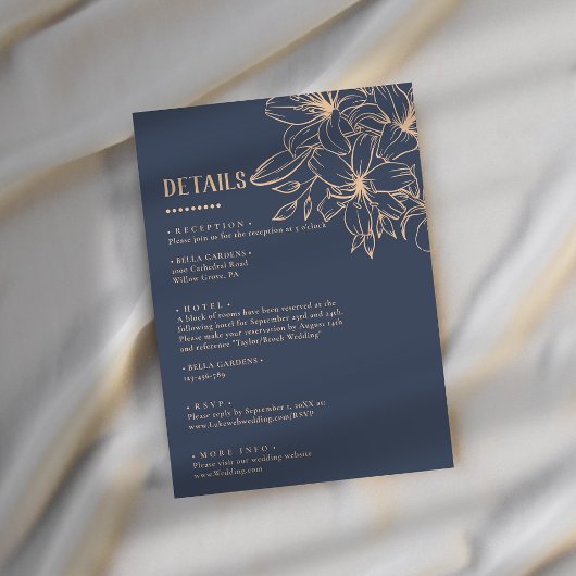 Carte D'accompagnement Détails du mariage bleu foncé doux