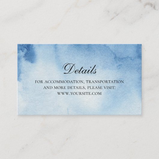 Carte D'accompagnement Détails du mariage bleu. Info. Aquarelle moderne (Devant)