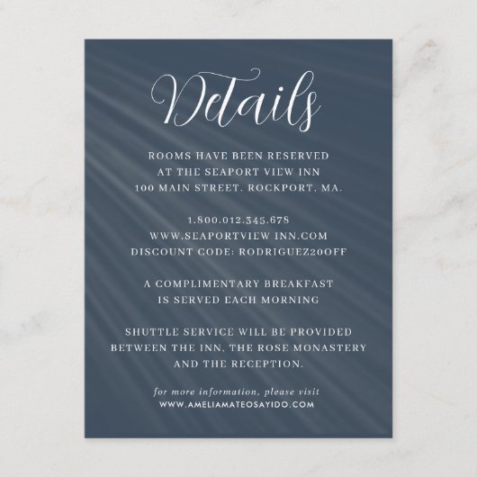 Carte D'accompagnement Détails du Mariage bleu marine simple Script (Devant)