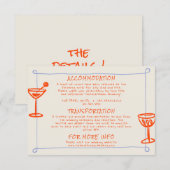 Carte D'accompagnement Détails du Mariage Bleu Orange dessiné à la main (Devant / Derrière)