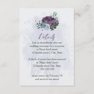 Carte D'accompagnement Détails du mariage bleu pourpre et poussiéreux