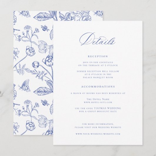 Carte D'accompagnement Détails du Mariage bleu Regency (Devant / Derrière)