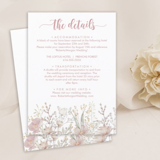 Carte D'accompagnement Détails du Mariage Boho Fleur sauvage simple