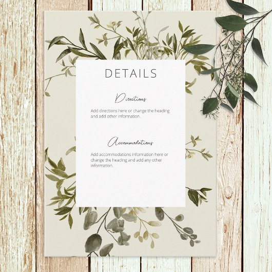 Carte D'accompagnement Détails du Mariage Boho Greenery