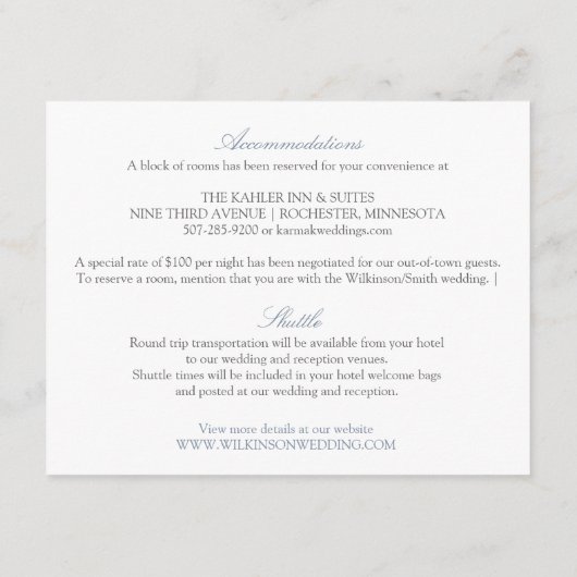 Carte D'accompagnement Détails du Mariage | Calligraphie Luxueuse (Bleu P (Dos)