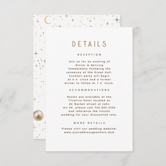 Carte D'accompagnement Détails du Mariage céleste de la nuit étoilée (Devant / Derrière)