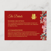 Carte D'accompagnement Détails du mariage chinois floral or rouge (Devant)