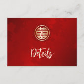 Carte D'accompagnement Détails du Mariage chinois rouge (Devant)
