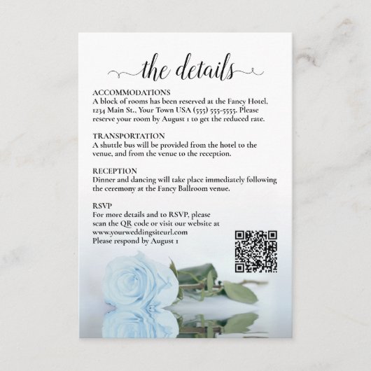 Carte D'accompagnement Détails du mariage Code QR Rose bleu clair (Devant)