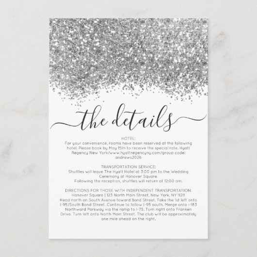 Carte D'accompagnement Détails du Mariage Confetti Parties scintillant bl (Devant)