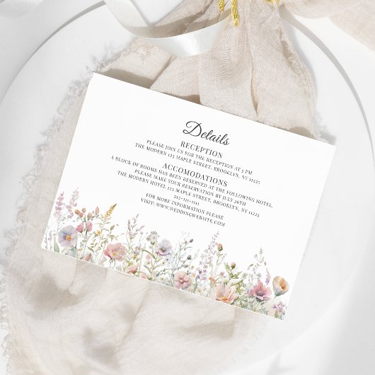 Carte D'accompagnement Détails du Mariage d'aquarelle Fleur sauvage éléga