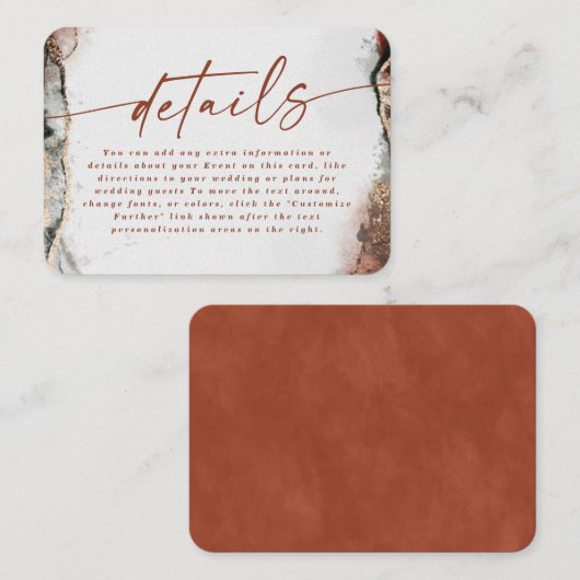 Carte D'accompagnement Détails du Mariage de automne Abstrait Burnt Orang (Devant / Derrière)