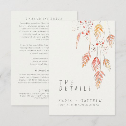 Carte D'accompagnement Détails du mariage de automne d'aquarelle de baies (Devant / Derrière)