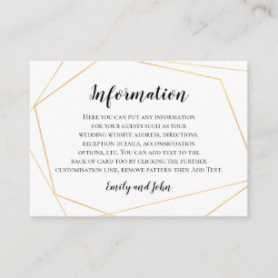 Carte D'accompagnement Détails du Mariage de cadre géométrique or élégant