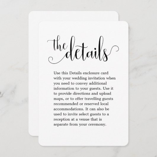 Carte D'accompagnement Détails du Mariage de calligraphie (Devant / Derrière)