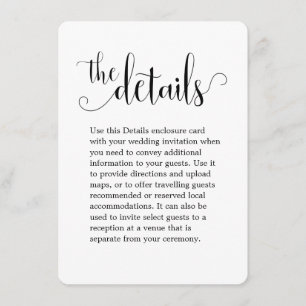 Carte D'accompagnement Détails du Mariage de calligraphie