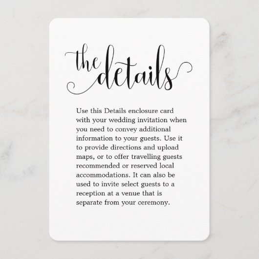 Carte D'accompagnement Détails du Mariage de calligraphie (Devant)