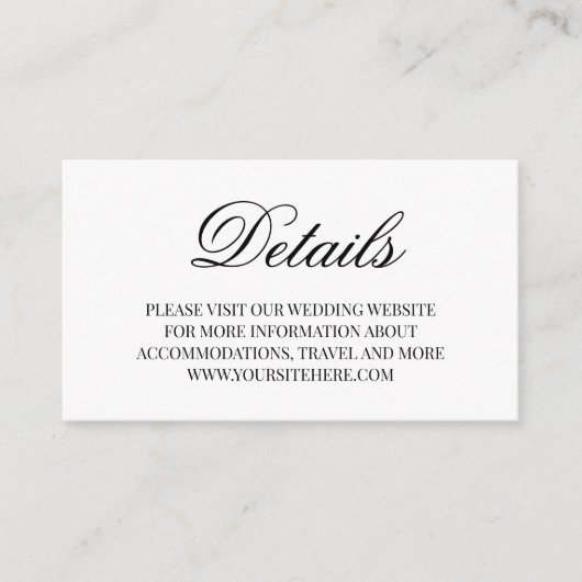 Carte D'accompagnement Détails du Mariage de calligraphie de script fanta (Devant)