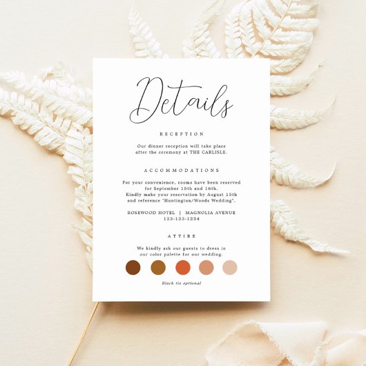 Carte D'accompagnement Détails du Mariage de calligraphie élégant