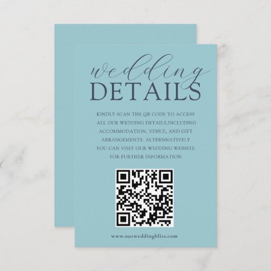 Carte D'accompagnement Détails du Mariage de code QR bleu simple (Devant / Derrière)