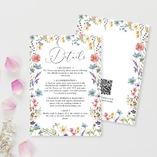Carte D'accompagnement Détails du Mariage de code QR Bloom Fleur sauvage