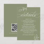 Carte D'accompagnement Détails du Mariage de code QR de feuille minimale  (Devant / Derrière)