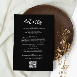 Carte D'accompagnement Détails du Mariage de code QR de script noir simpl
