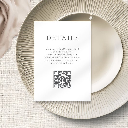 Carte D'accompagnement Détails du Mariage de code QR de texte gris minima