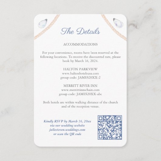 Carte D'accompagnement Détails du Mariage de code QR du monogramme nautiq (Devant)