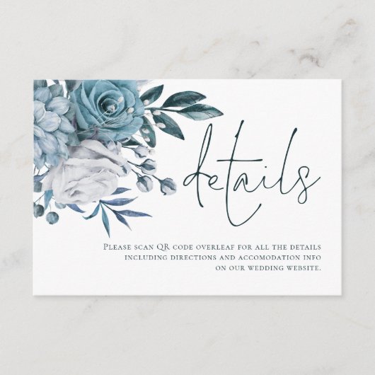 Carte D'accompagnement Détails du Mariage de code QR du script Florals Bl (Devant)