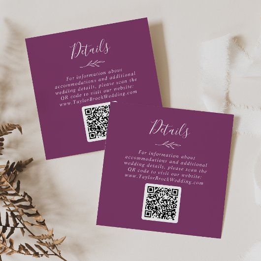 Carte D'accompagnement Détails du Mariage de code QR mauve pour baies de