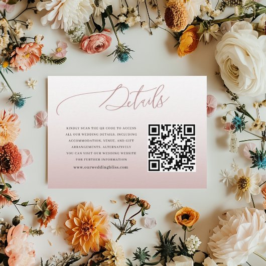 Carte D'accompagnement Détails du Mariage de code QR rose chic