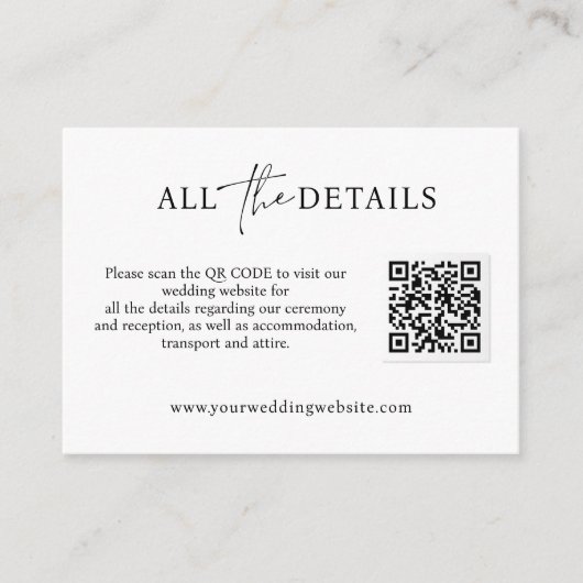 Carte D'accompagnement Détails du Mariage de code QR simple de script con (Devant)