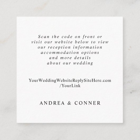 Carte D'accompagnement Détails du Mariage de code QR simple et élégant (Dos)