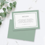 Carte D'accompagnement Détails du Mariage de couleur de bordure modifiabl<br><div class="desc">Cette carte de détails mariage classique moderne comporte une couleur arrière - plan modifiable ; pour la changer du vert sauge à la couleur de votre choix, cliquez sur le bouton personnaliser et modifiez la couleur arrière - plan avant et arrière. Personnalisez-le en remplaçant le texte de l'espace réservé. Pour...</div>