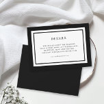Carte D'accompagnement Détails du Mariage de couleur de bordure modifiabl<br><div class="desc">Cette carte de détails mariage classique moderne comporte une couleur arrière - plan modifiable ; pour la changer du noir à la couleur de votre choix, cliquez sur le bouton personnaliser et modifiez la couleur arrière - plan avant et arrière. Personnalisez-le en remplaçant le texte de l'espace réservé. Pour plus...</div>