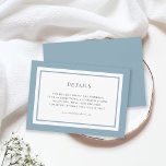 Carte D'accompagnement Détails du Mariage de couleur de bordure modifiabl<br><div class="desc">Cette carte de détails mariage classique moderne comporte une couleur arrière - plan modifiable ; pour la changer du bleu poussiéreux à la couleur de votre choix, cliquez sur le bouton personnaliser et modifiez la couleur arrière - plan avant et arrière. Consultez d'autres articles mariages correspondants ici https://www.zazzle.com/collections/editable_color_classic_round_monogram_wedding_1-119000260232212352?rf=238364477188679314&tc=rc . Personnalisez-le...</div>
