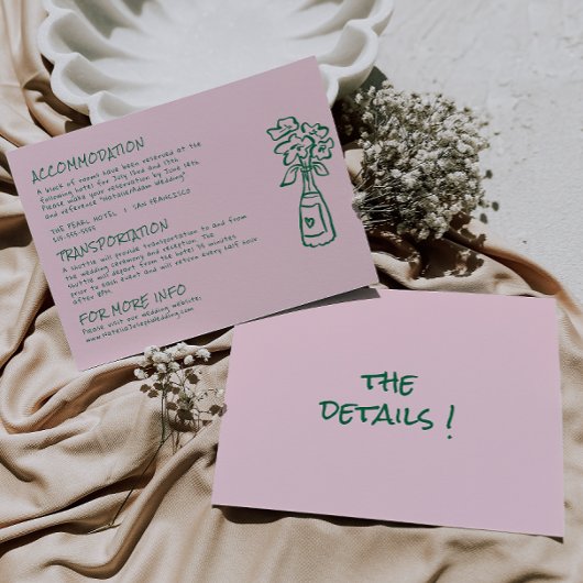 Carte D'accompagnement Détails du Mariage de couleur rose écrite à la mai