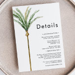 Carte D'accompagnement Détails du mariage de destination Palm Tree<br><div class="desc">Ce palmier de destination détails de mariage conception carte d'enceinte comprend des palmiers d'aquarelle tropicale sur un arrière - plan blanc éclatant qui évoque l'ambiance rêveuse d'un mariage de destination. ce design rayonne sur l'amour des rivages de sable et des palmiers balançoires, parfait pour les couples à la recherche d'une...</div>