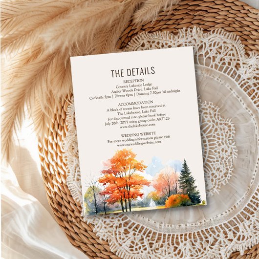 Carte D'accompagnement Détails du Mariage de Fall Lake Boîtier aquarelle