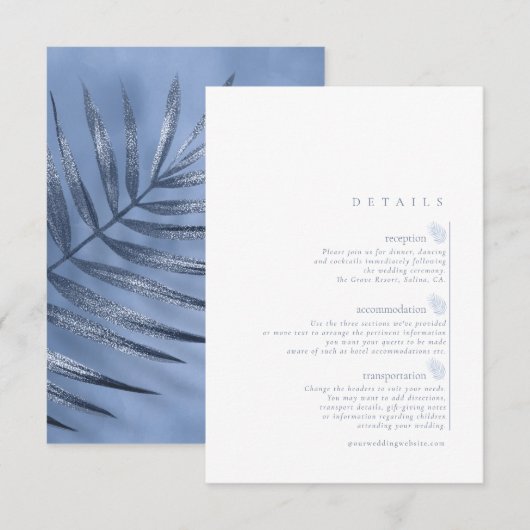 Carte D'accompagnement Détails du Mariage de feuille de palme luxuriante  (Devant / Derrière)