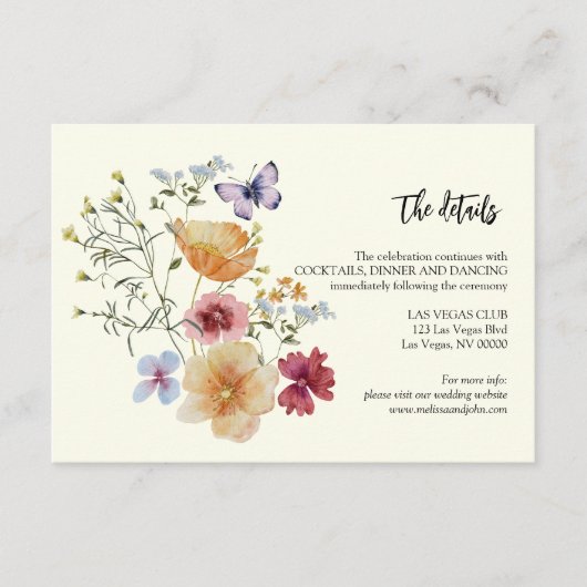 Carte D'accompagnement Détails du Mariage de Fleur sauvage Rustic Boho (Devant)