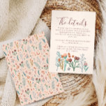 Carte D'accompagnement Détails du Mariage de Fleur sauvage Rustic Boho<br><div class="desc">Cette carte mariage élégante et moderne présente des illustrations fleurs sauvages fantaisistes, avec un motif boho floral assorti sur le dos qui évoque un charme naturel et extérieur. Utilisez ce design pour ajouter des détails supplémentaires avec votre invitation de mariage. La palette neutre de ce design en fait un choix...</div>