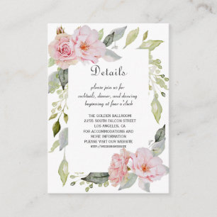Carte D'accompagnement Détails du Mariage de fleurs florales rose pâle