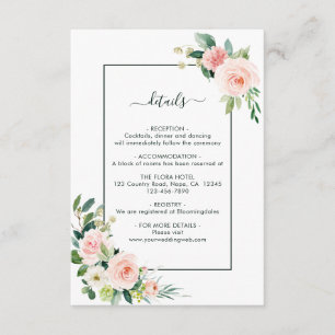 Carte D'accompagnement Détails du Mariage de fleurs roses