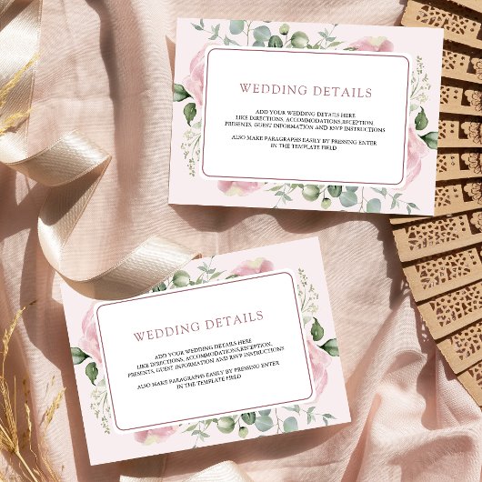 Carte D'accompagnement Détails du Mariage de l'Eucalyptus rose pâle