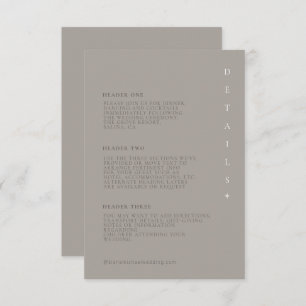 Carte D'accompagnement Détails du Mariage de neutre chic ID1020